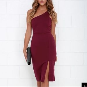 ONE-WAY TICKET BURGUNDY ONE SHOULDER MIDI DRES